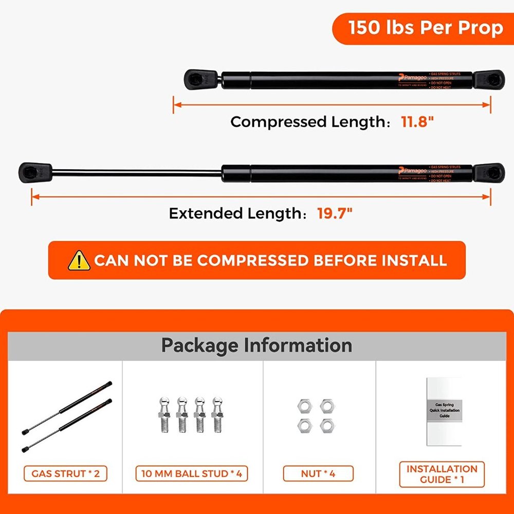 PAMAGOO 20 inch 150 lbs Gas Prop Strut C16-17566(Qty 2) Gas Spring Shocks
